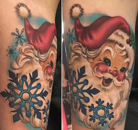 Smiling Santa and Snowflake Tattoo