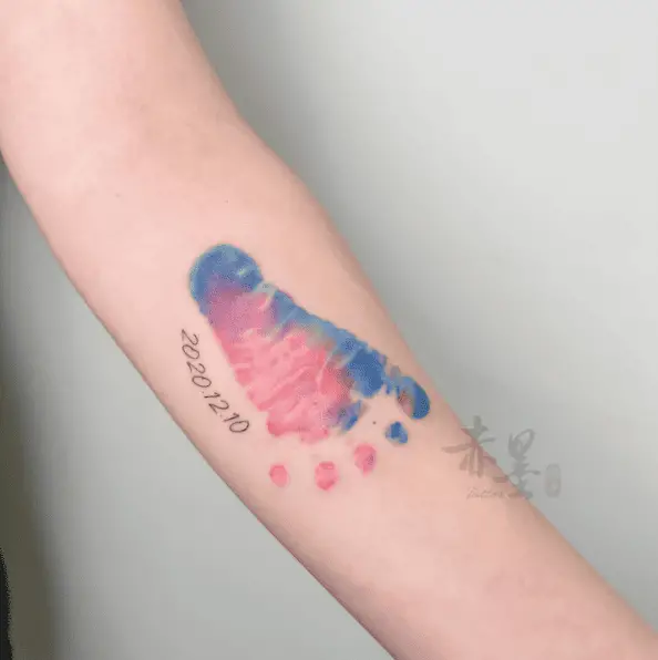 Blue and Pink Mix Baby Footprint with Date Tattoo