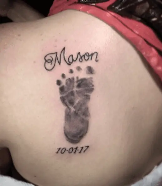Baby Footprint and Date, Name Back Tattoo