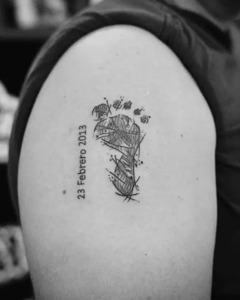 scribble Style Baby Footprint with Date Arm Tattoo 