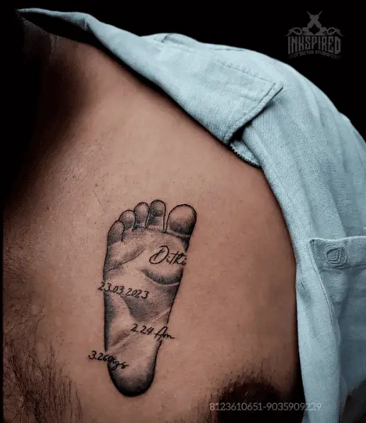Baby Footprint and Birth Information Chest Tattoo