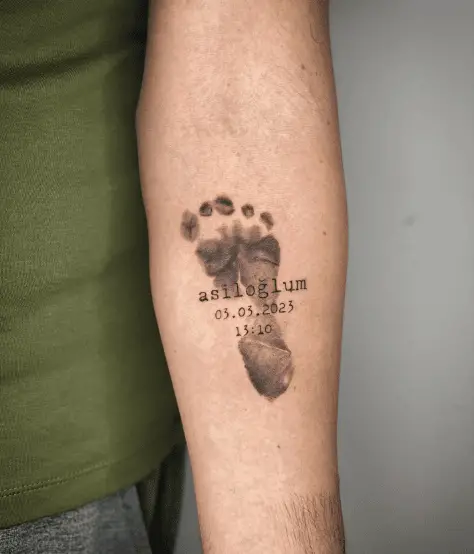 Infant Birth Details with Baby Footprint Tattoo