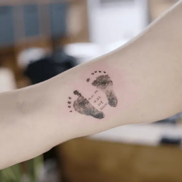 Double Baby Footprints with Birth Info Tattoo