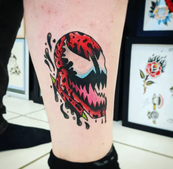 Venom Head Flash Painting Leg Tattoo