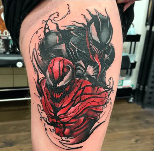 Venom and Carnage Thigh Tattoo