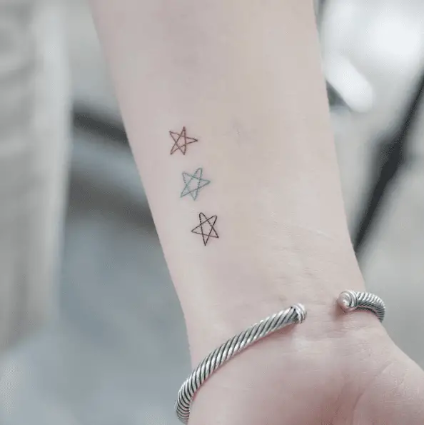 Colored Triple Stars Wrist Tattoo