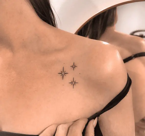 Sparkling Triple Star Shoulder Tattoo