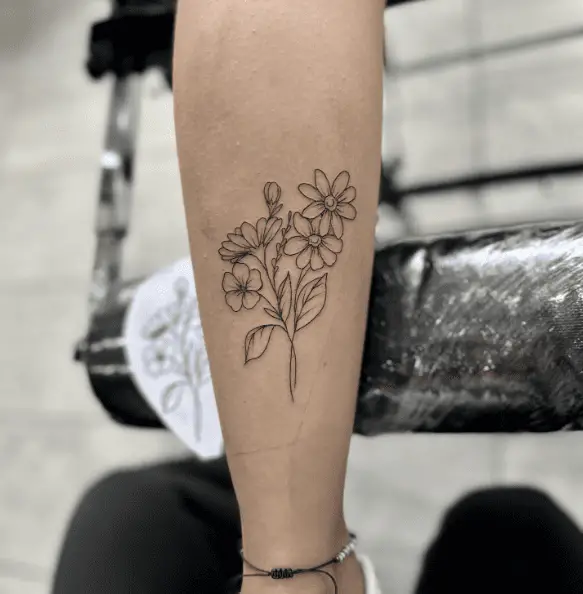 Flower Bouquet Leg Tattoo