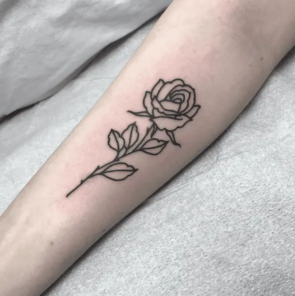 Tiny Rose Outline Tattoo