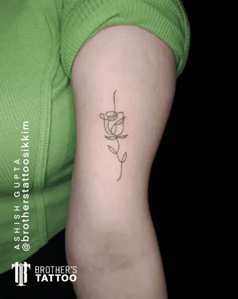 Curvy Lines Single Rose Tattoo