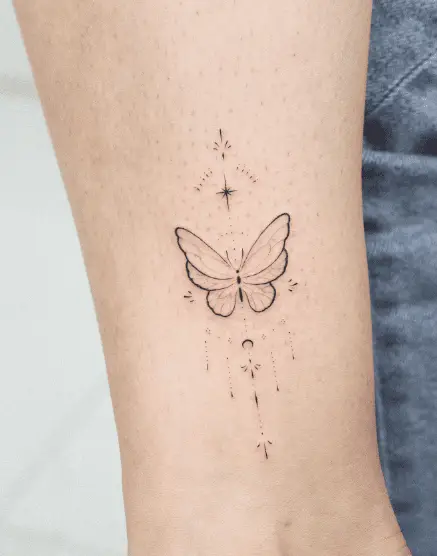 Fusion Tattoo of Butterfly and Ornament