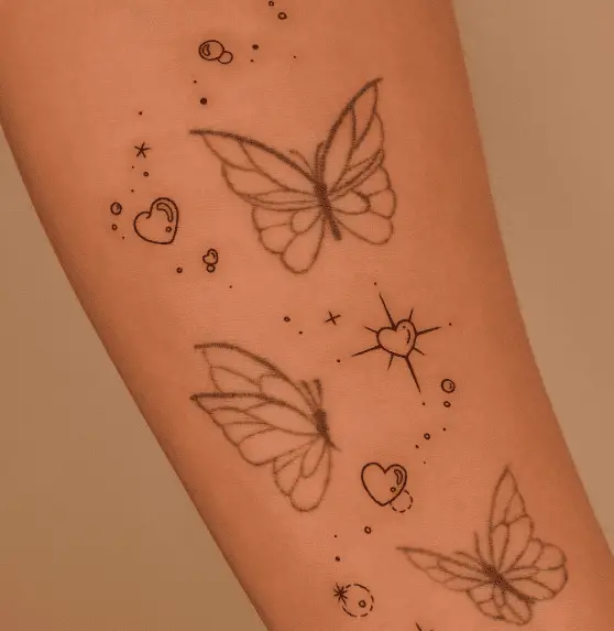 Butterflies with Heart Bubble Sparkle Tattoo