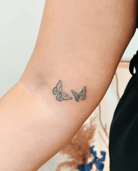 Double Butterflies Line Tattoo