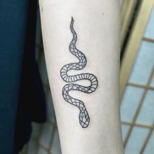 Checked Style Snake Outline Tattoo