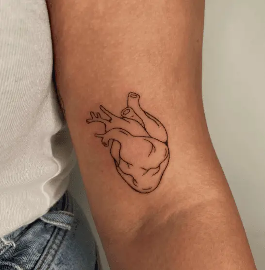 Black Line Anatomical Heart Tattoo