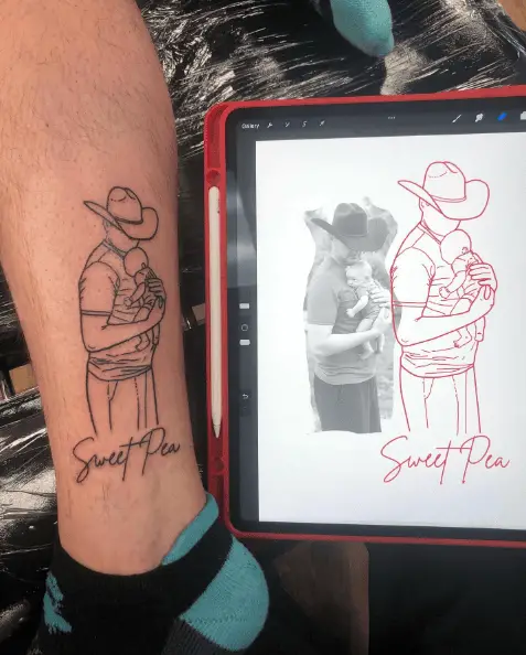 Father and Son Portrait Outline Tattoo