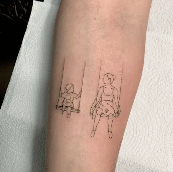 Mother and Son Swinging Portrait Tattoo