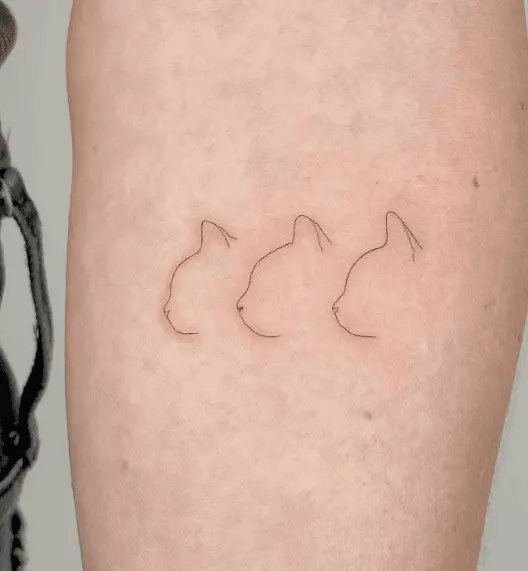 Triple Cat Faces Outline Tattoo