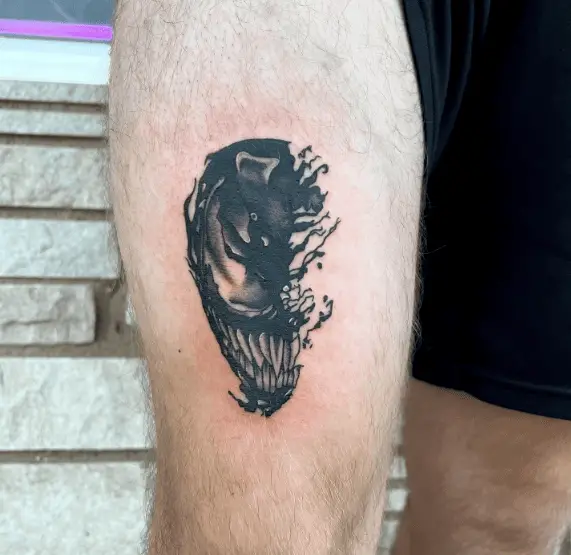 Cracked Venom Head Thigh Tattoo