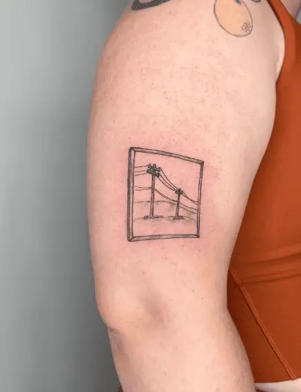 Power Line Frame Landscape Arm Tattoo
