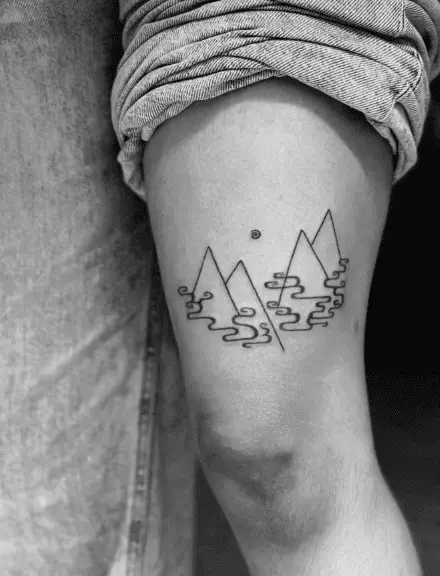 Mountains and River Outline Tattoo