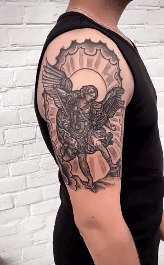 Saint Michael with Wings Forearm Tattoo