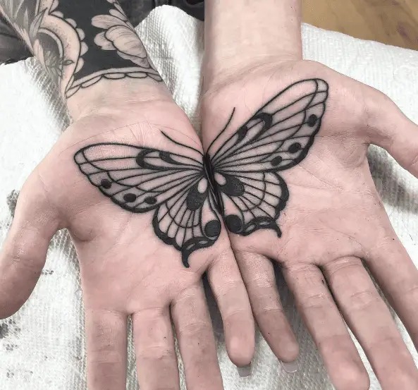 Lines and Dots Butterfly Palm Tattoo