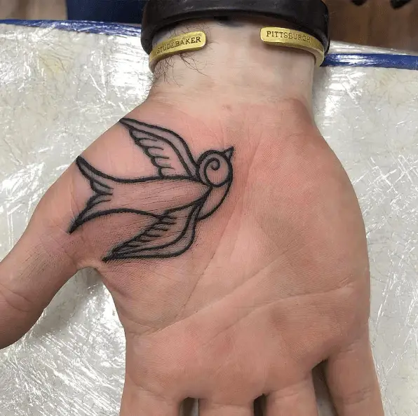 Curvy Lines Bird Palm Tattoo