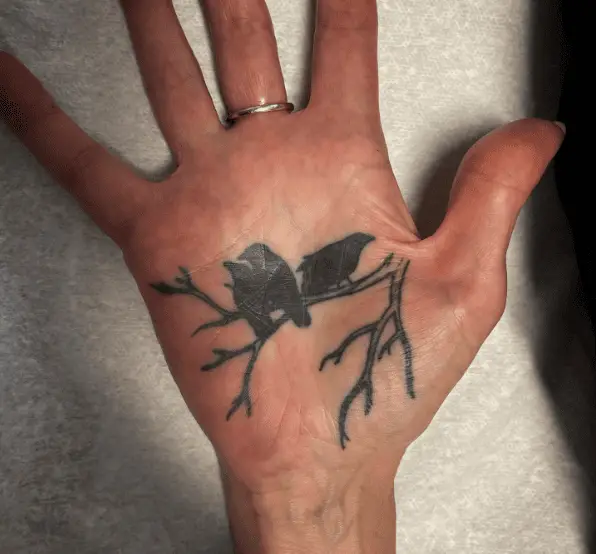 Crows on the Branch Palm Tattoo