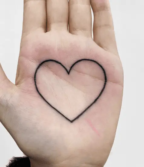 Simple Black Line Heart Palm Tattoo