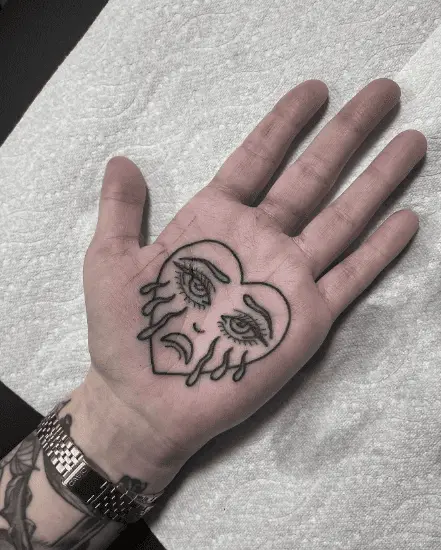 Crying Heart Palm Tattoo
