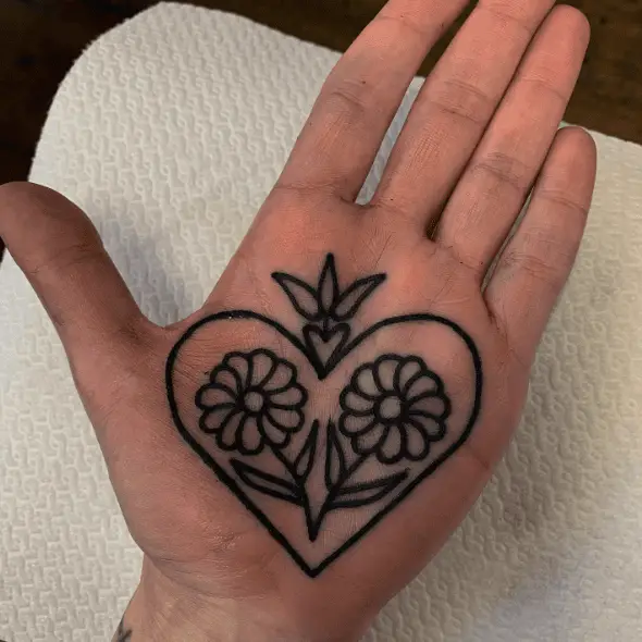 Plant Heart with Floral Palm Tattoo