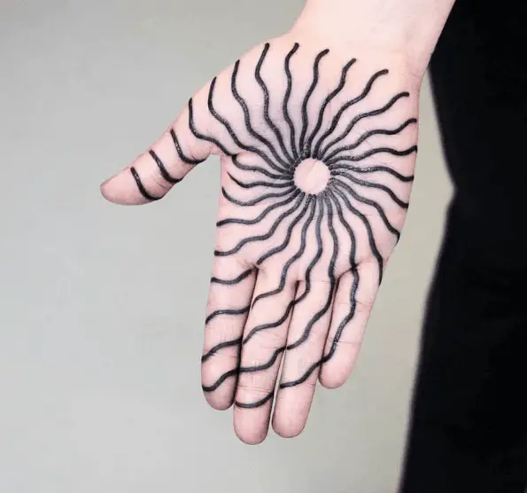 Swirl Lines Sun Palm Tattoo