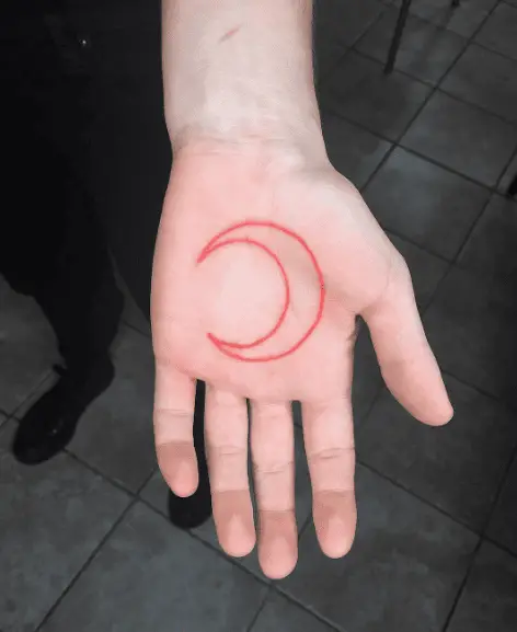 Red Line Half Moon Palm Tattoo
