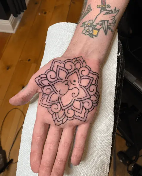 Curvy Lines Mandala Art Palm Tattoo