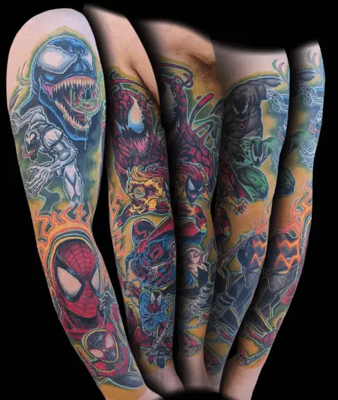 Spiderman vs Symbiote Full Sleeve Tattoo