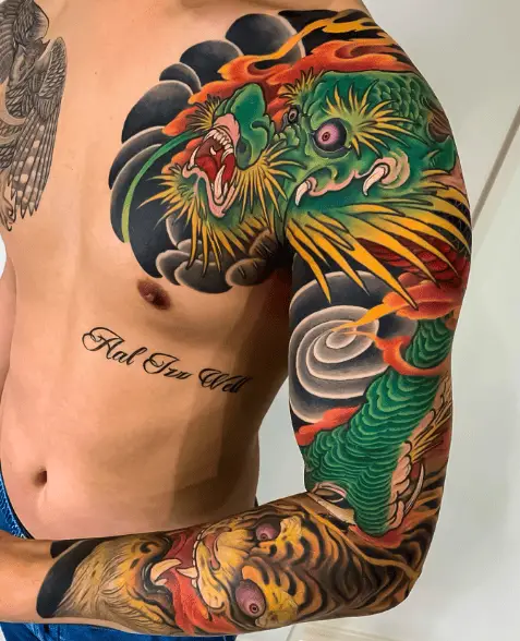 Green Dragon Full Sleeve Tattoo