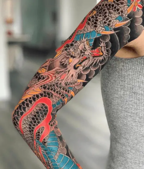Japanese Traditional Dragon Sleeve Tattoo