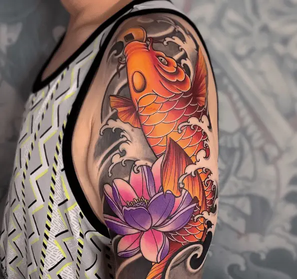 Colorful Koi Fish Arm Tattoo
