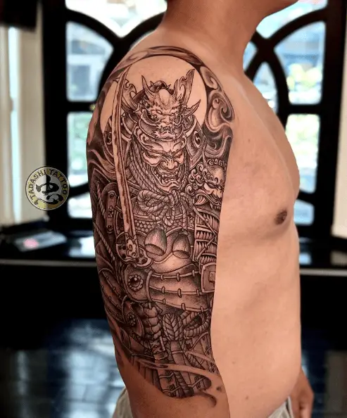 Black Work Samurai Warrior Tattoo