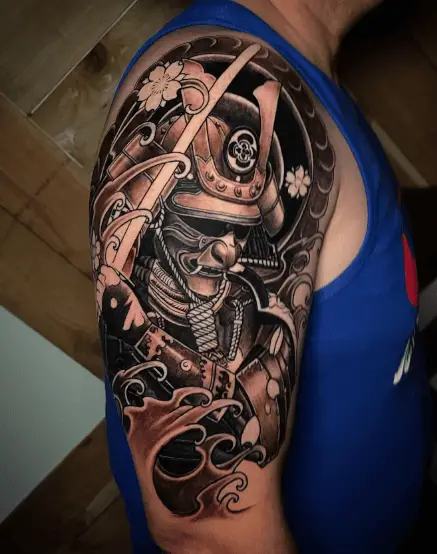 Black Ink Samurai Arm Tattoo