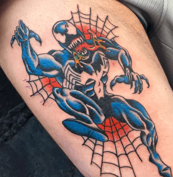 Blue Ink Spiderman Venom Tattoo