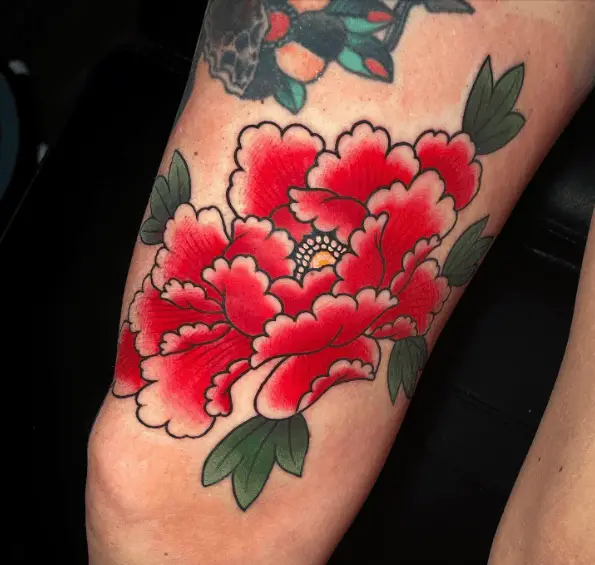 Red Peony Flowers Tattoo
