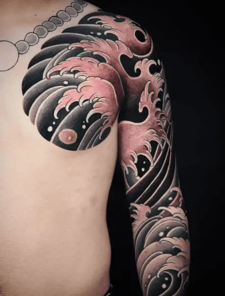 Japanese Wave Shoulder to Sleeve Tattoo
