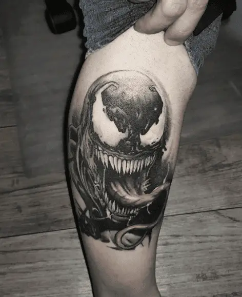 Greyish Venom Leg Tattoo Piece