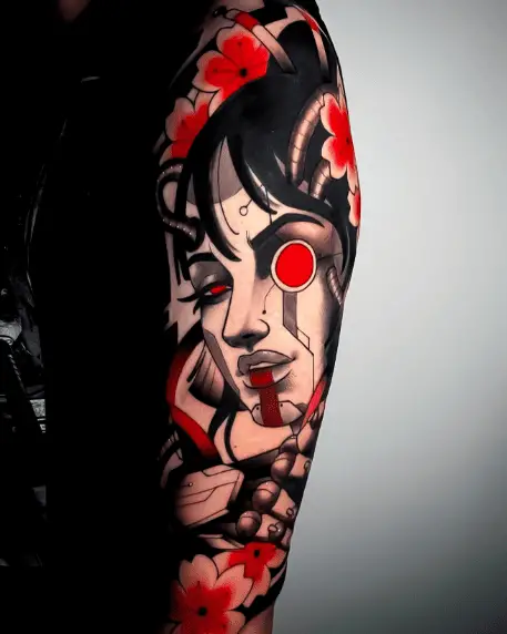 Amazing Japanese Geisha Arm Tattoo