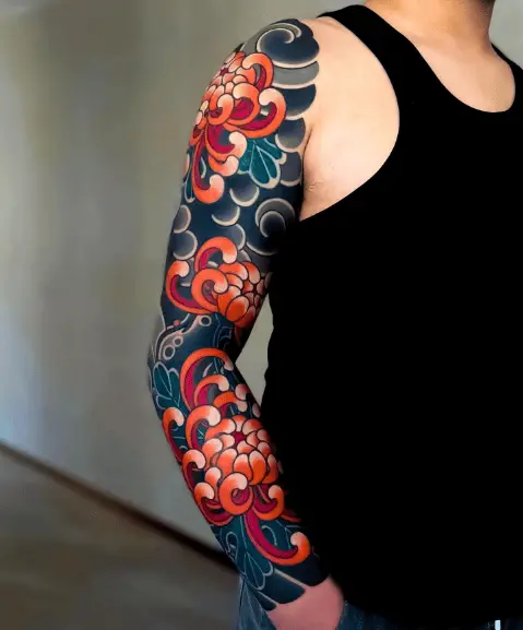 Traditional Japanese Floral Sleeve Tattoo