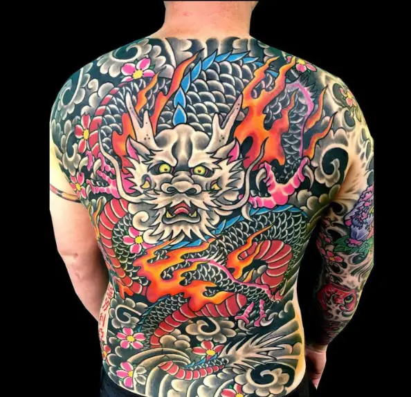 Multicolored Japanese Traditional Back Tattoo