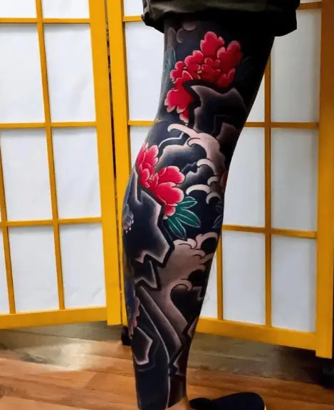 Super Bold Japanese Leg Sleeve Tattoo 