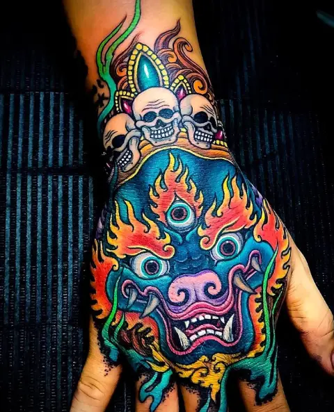 Multicolored Japanese Dragon Hand Tattoo